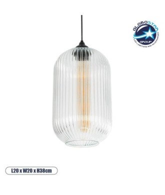 GLOBOSTAR® MELONI 206-0017 Μοντέρνο Κρεμαστό Φωτιστικό Οροφής με Ντουί 1 x E27 AC 220-240V IP20 - Διάφανο - Μ20 x Π20 x Υ38cm